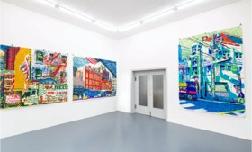 Raum für Gäste, Warmweiherstrasse 40,BIG LANDSCAPES (New York und NAGASAKI) Gouache auf Aquarellpapier  240 x 175 cm